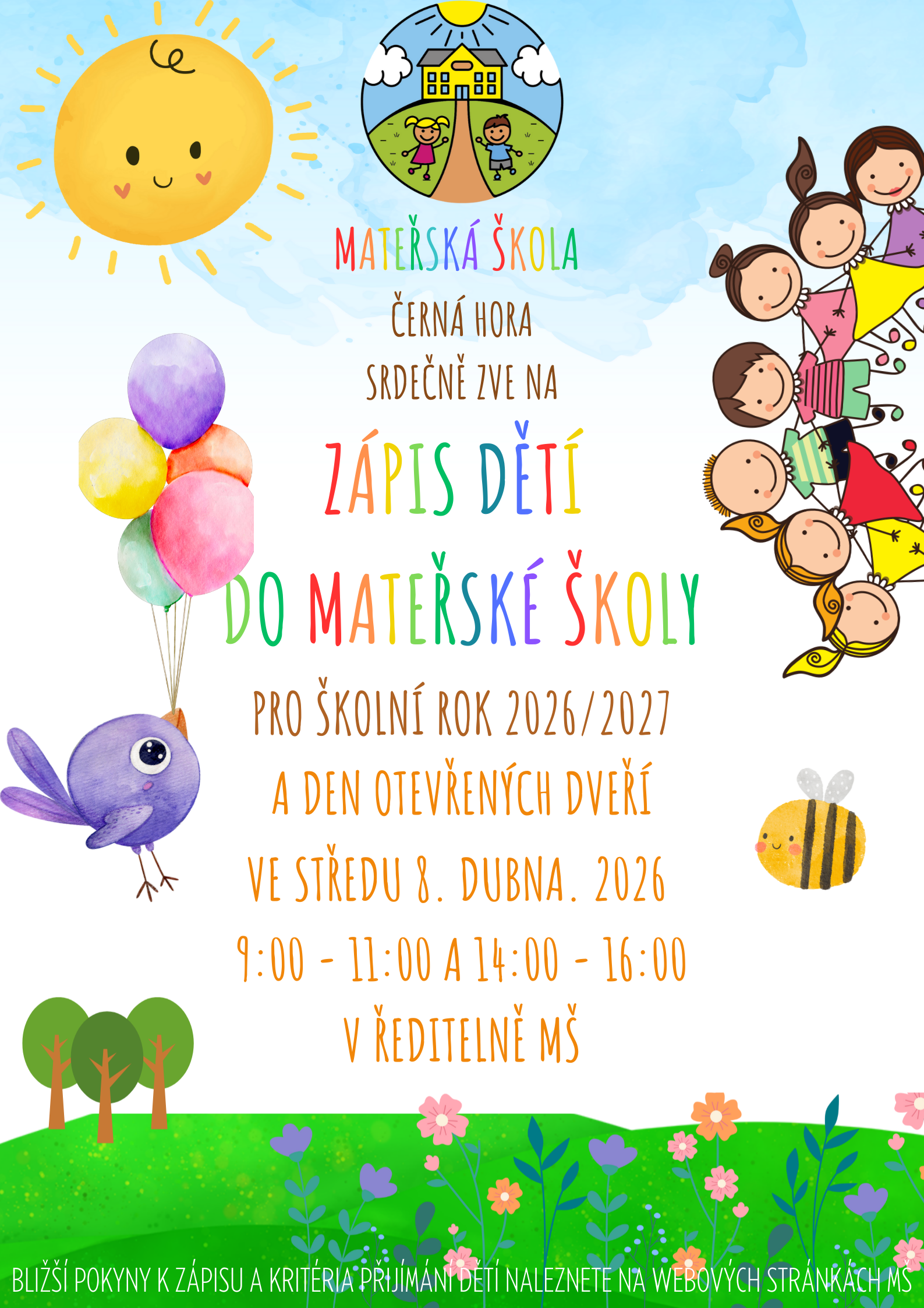 ZÁPIS DO MŠ NA ŠKOLNÍ ROK 2026/2027